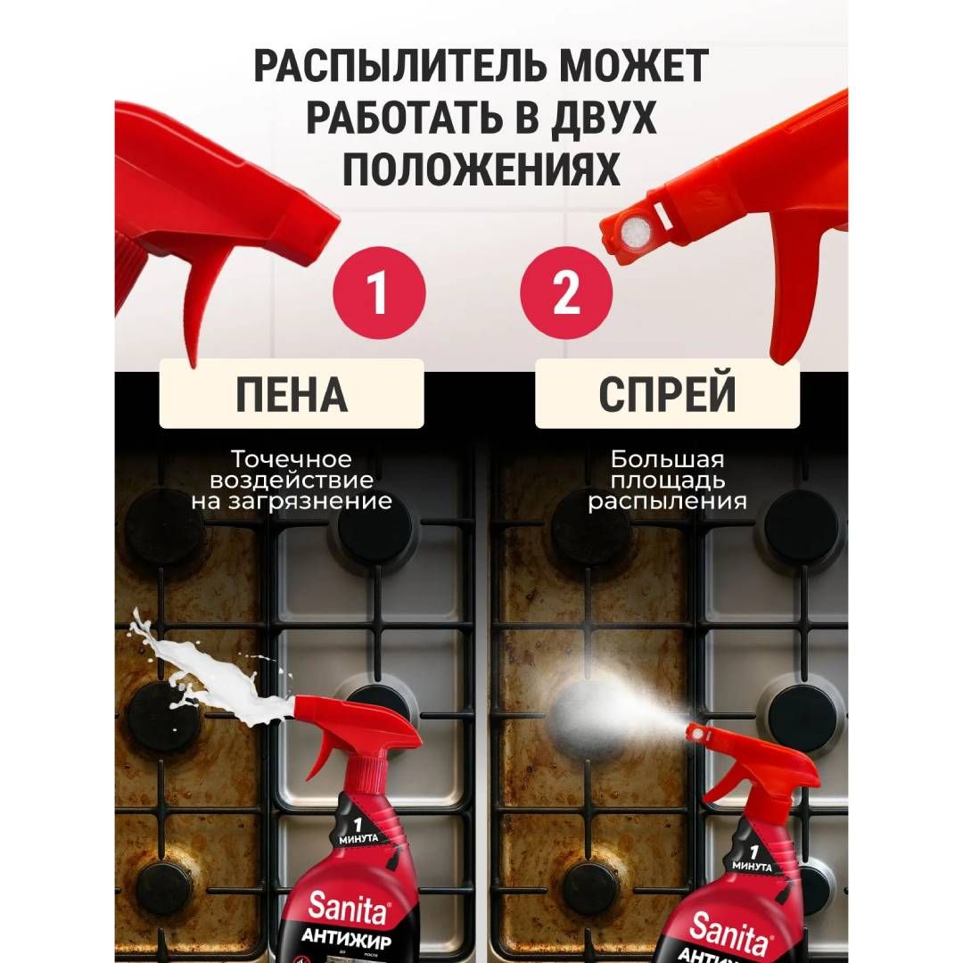 Чистящее средство для кухни Sanita "Антижир", спрей, 500 мл / Тазалау құралдары №3 oe.kz Чистящее средство для кухни Sanita "Антижир", спрей, 500 мл / Тазалау құралдары №3