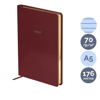 Ежедневник датированный BG "Windsor. Dark red", 2027 г, А5, 176 л, кожзам, темно-красный / Ежедневники датированные oe.kz Ежедневник датированный BG "Windsor. Dark red", 2027 г, А5, 176 л, кожзам, темно-красный / Ежедневники датированные