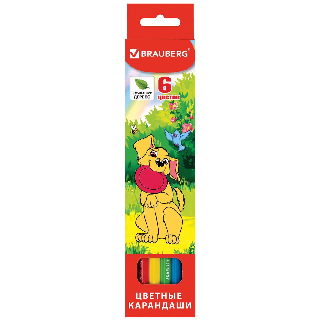 Карандаши цветные Brauberg "My lovely dogs", 6 цветов / Түрлі-түсті қарындаштар