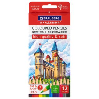 Карандаши цветные Brauberg "Академия", 12 цветов / Түрлі-түсті қарындаштар oe.kz Карандаши цветные Brauberg "Академия", 12 цветов / Түрлі-түсті қарындаштар