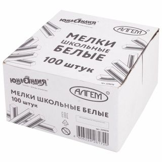 Мелки белые Юнландия, средней твердости, квадратные, 100 шт/упак / Мелки для доски / асфальта
