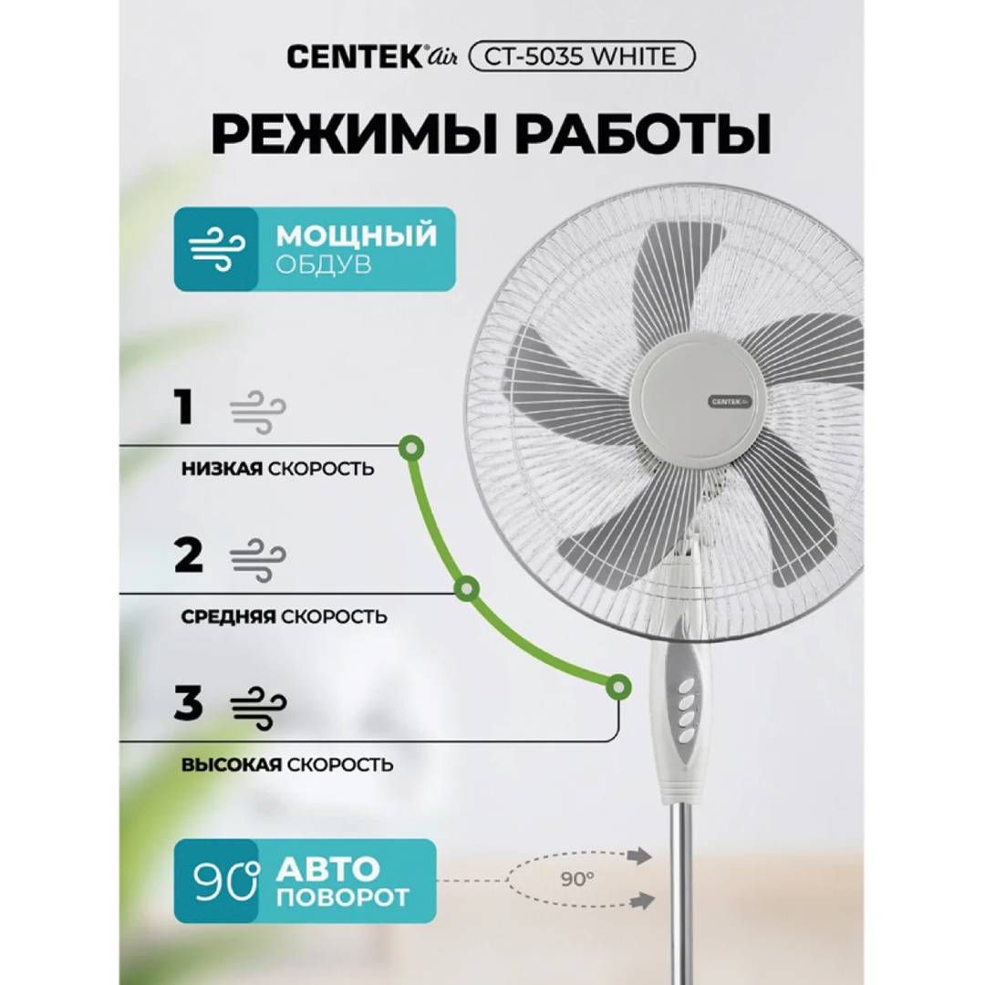 Вентилятор напольный Centek CT-5035, белый / Вентиляторы №5