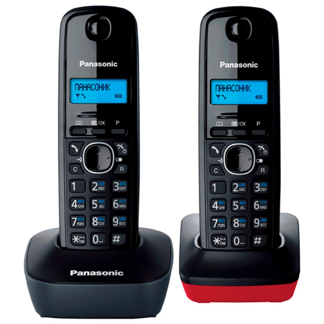 Dect телефон Panasonic KX-TG1612RU3, две трубки, черный/красный