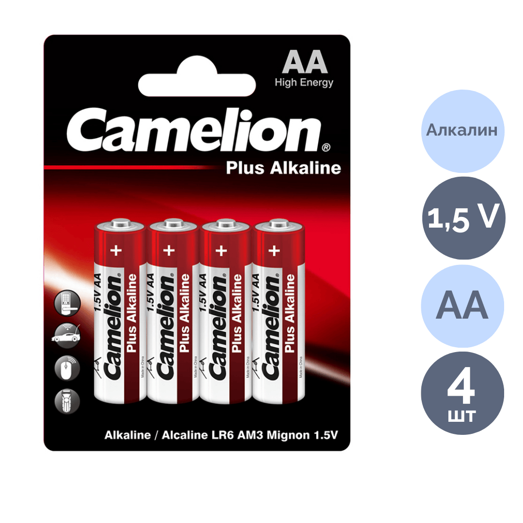 Батареялар Camelion Plus Alkaline саусақты AA LR6-BP4, 1.5V, қаптамада 4 дана, баға бір қаптамасы үшін / Батареялар
