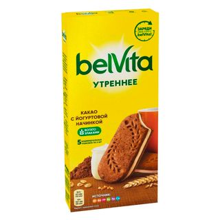 Печенье BelVita "Утреннее", c какао и йогуртовой начинкой, 253 гр / Печенье, вафли, крекеры