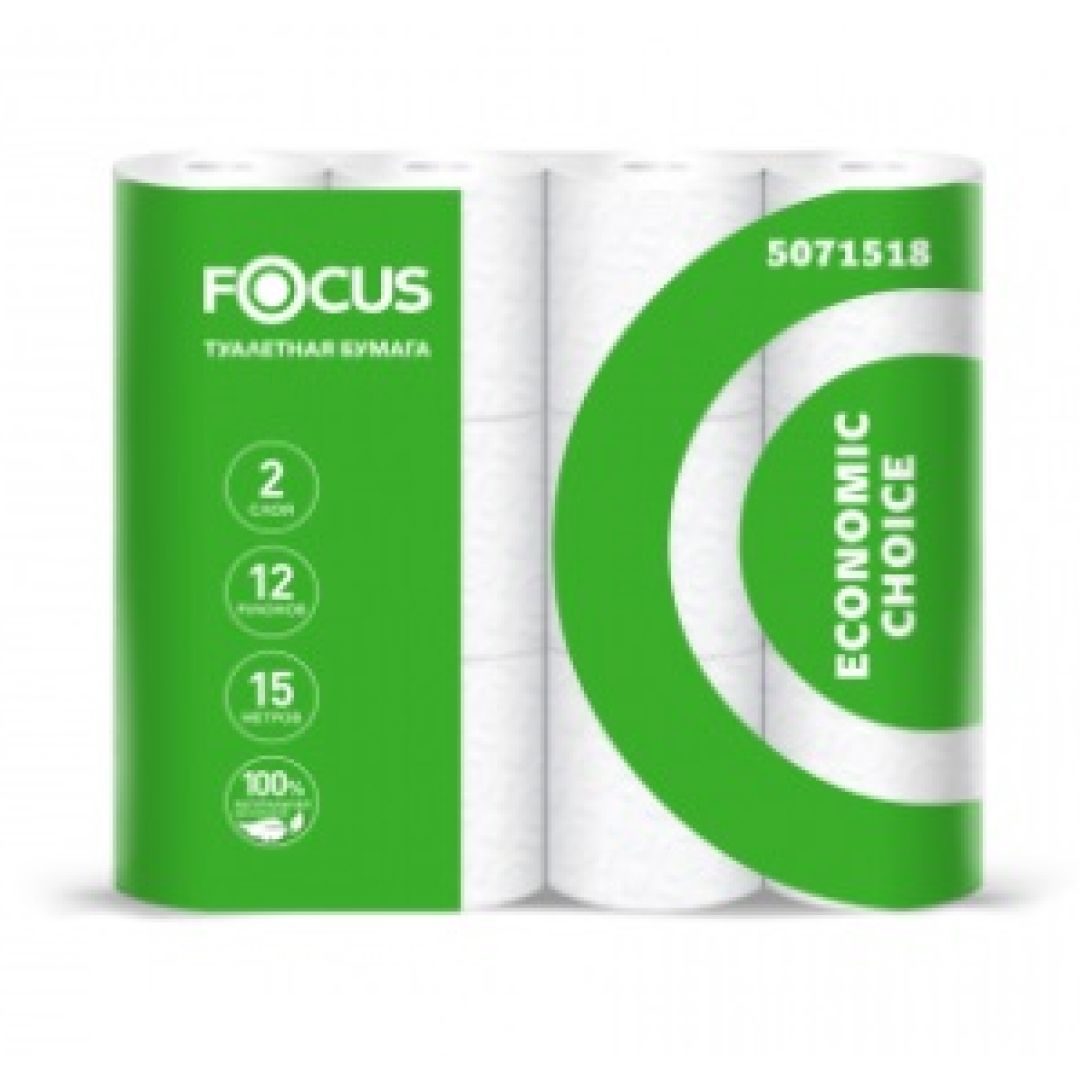 Туалетная бумага рулонная Focus Economic, 2-х слойная, белая, 96 рулонов в коробке / Бумага туалетная бытовая