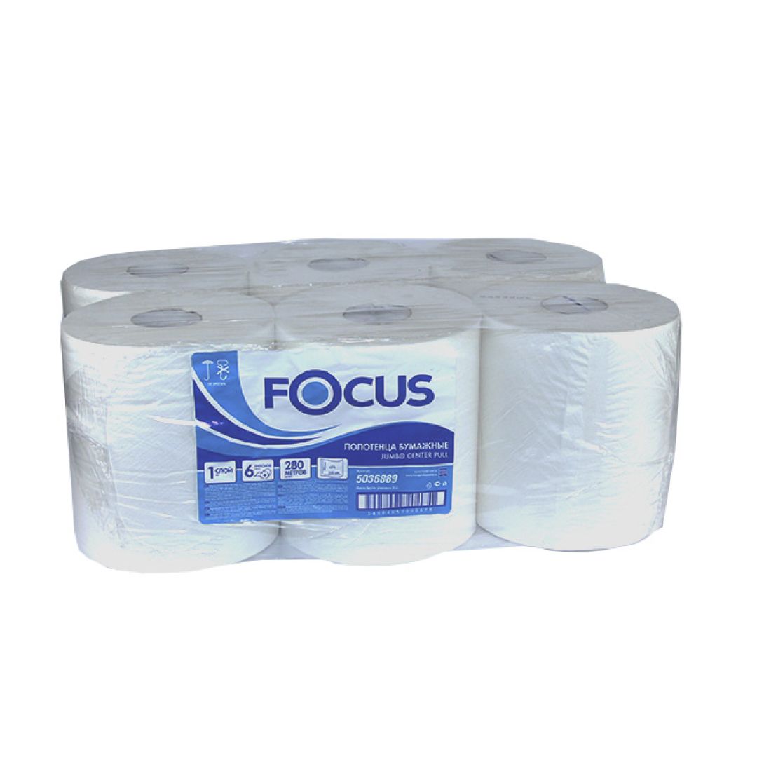 Полотенца бумажные с центральной вытяжкой Focus, 280 м, 1 слойные, белые, 6 рул/упак / Полотенца для диспенсеров oe.kz Полотенца бумажные с центральной вытяжкой Focus, 280 м, 1 слойные, белые, 6 рул/упак / Полотенца для диспенсеров