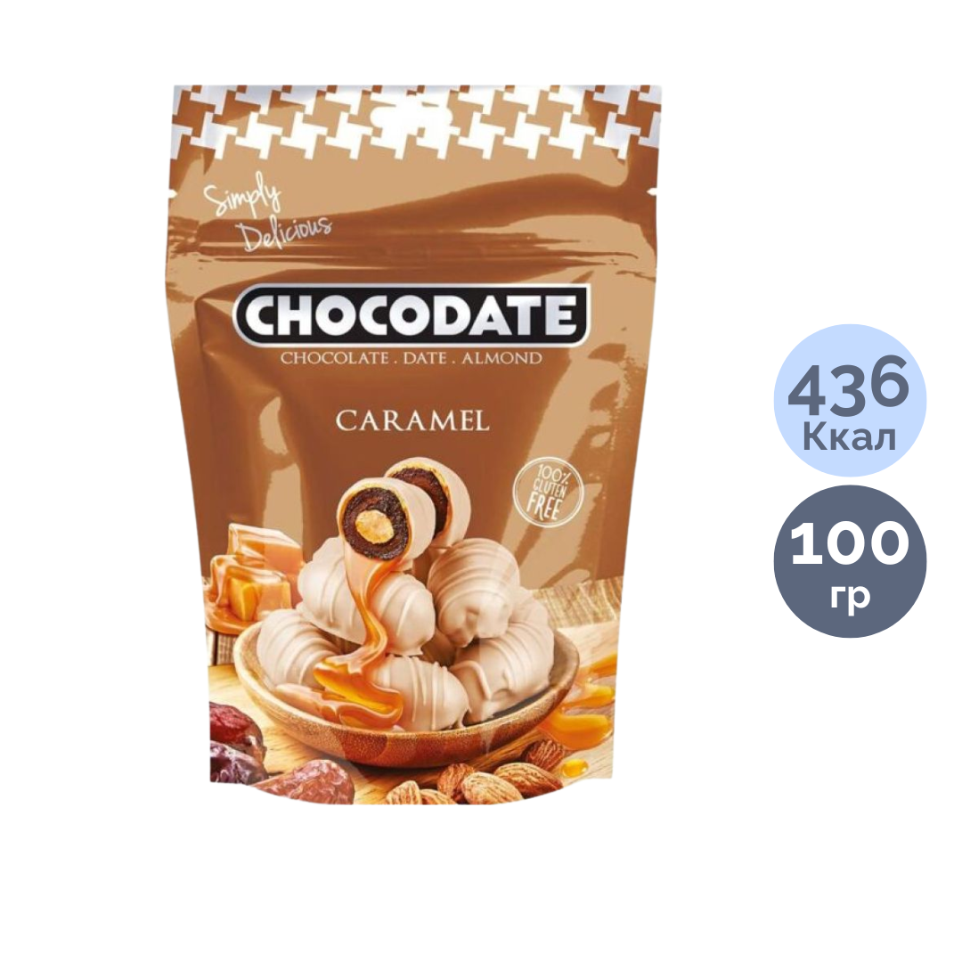 Шоколадқа батырылған құрмалар Chocodate, карамель, 100 гр / Кәмпиттер oe.kz Шоколадқа батырылған құрмалар Chocodate, карамель, 100 гр / Кәмпиттер