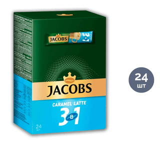 Кофейный напиток Jacobs Caramel 3 в 1, 24 пакетиков / Кофе порционный