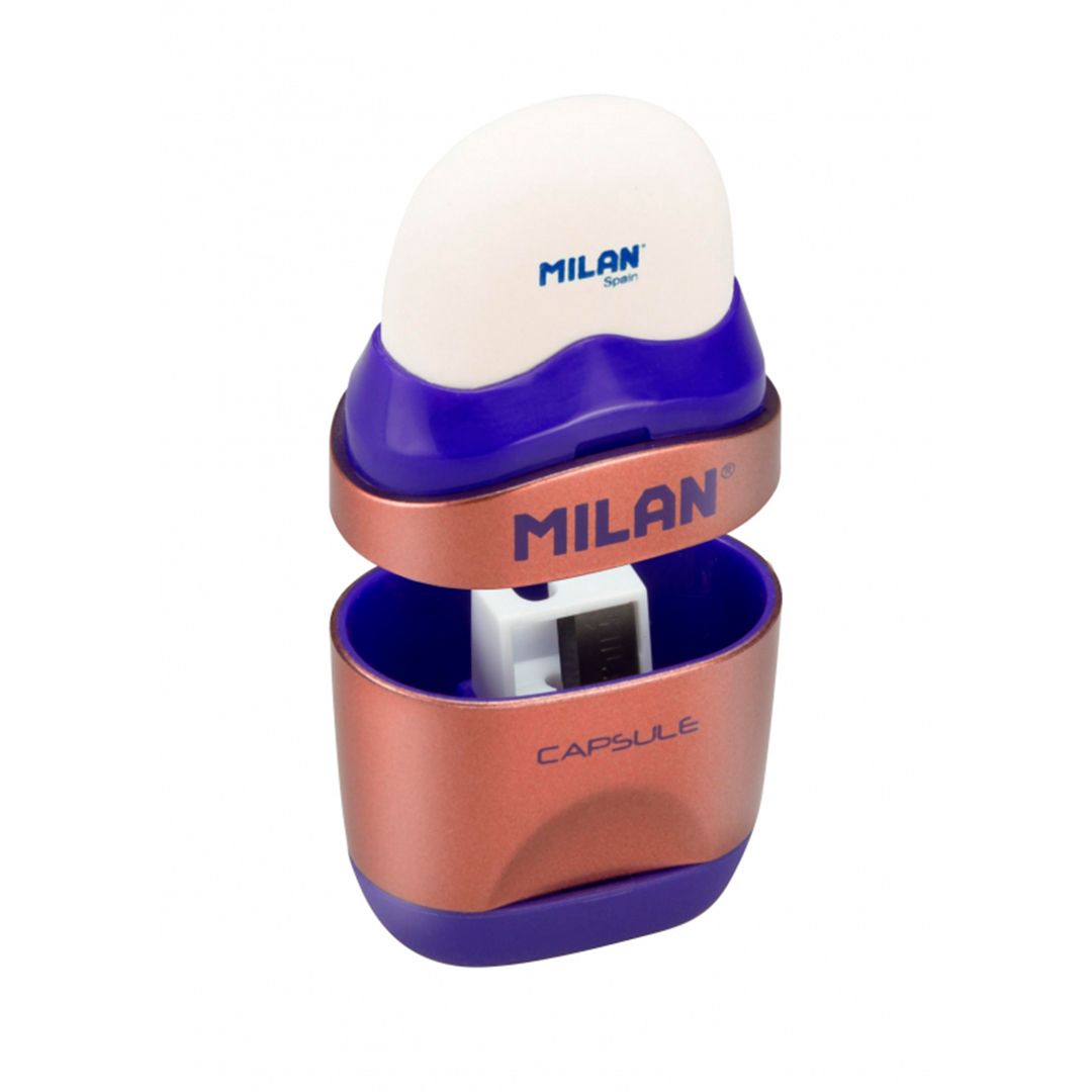 Точилка Milan "Capsule Copper" пластиковая, с контейнером, с ластиком, ассорти, цена за штуку / Точилки №2