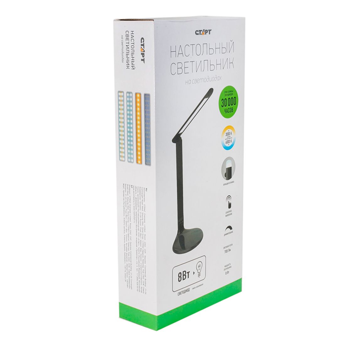Светильник настольный Старт СТ62, на подставке, LED, сенс. упр., аккумулятор 1500 мАч, черный / Светильники настольные №5