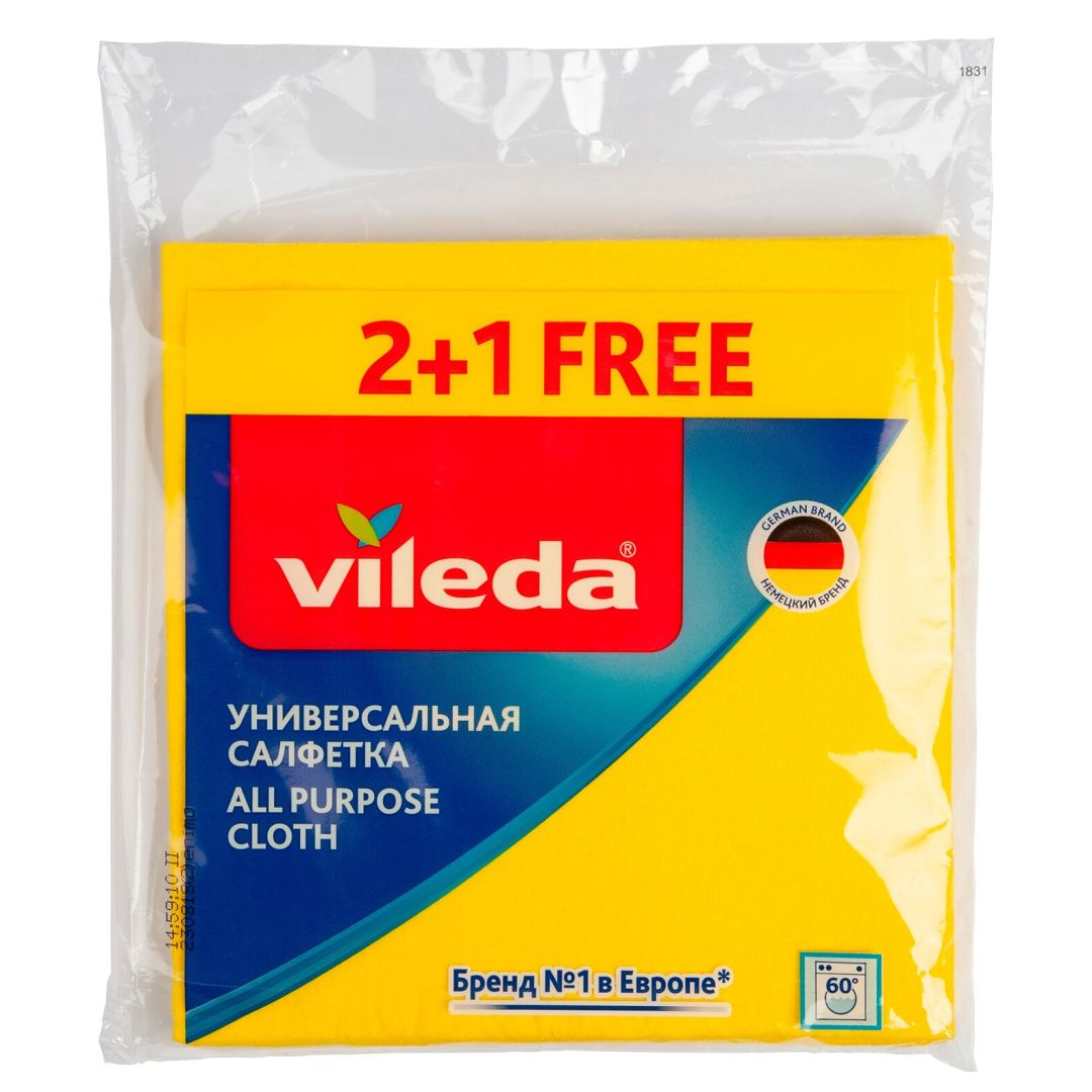 Салфетки универсальные Vileda, вискоза, размер 36*38 cм, в комплекте 2+1 шт. / Салфетки хозяйственные
