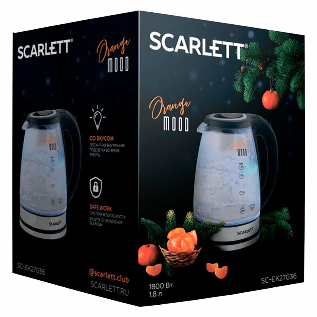 Электрочайник Scarlett SC-EK27G36, 1,8 л., 1800 Вт, стекло, серебристый / Чайники	 №3