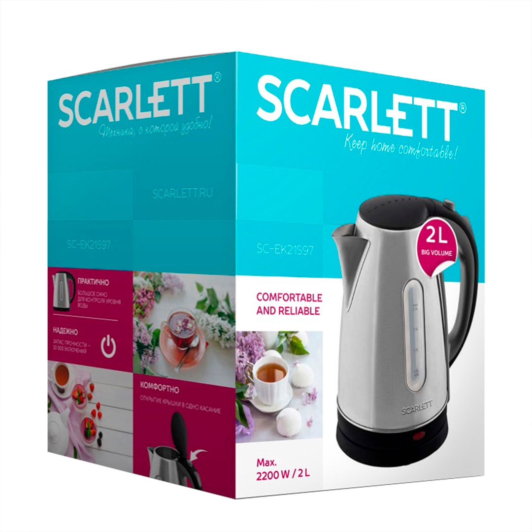 Электрочайник Scarlett SC-EK21S97, 2 л., 2200 Вт, серебристый / Чайники	 №2