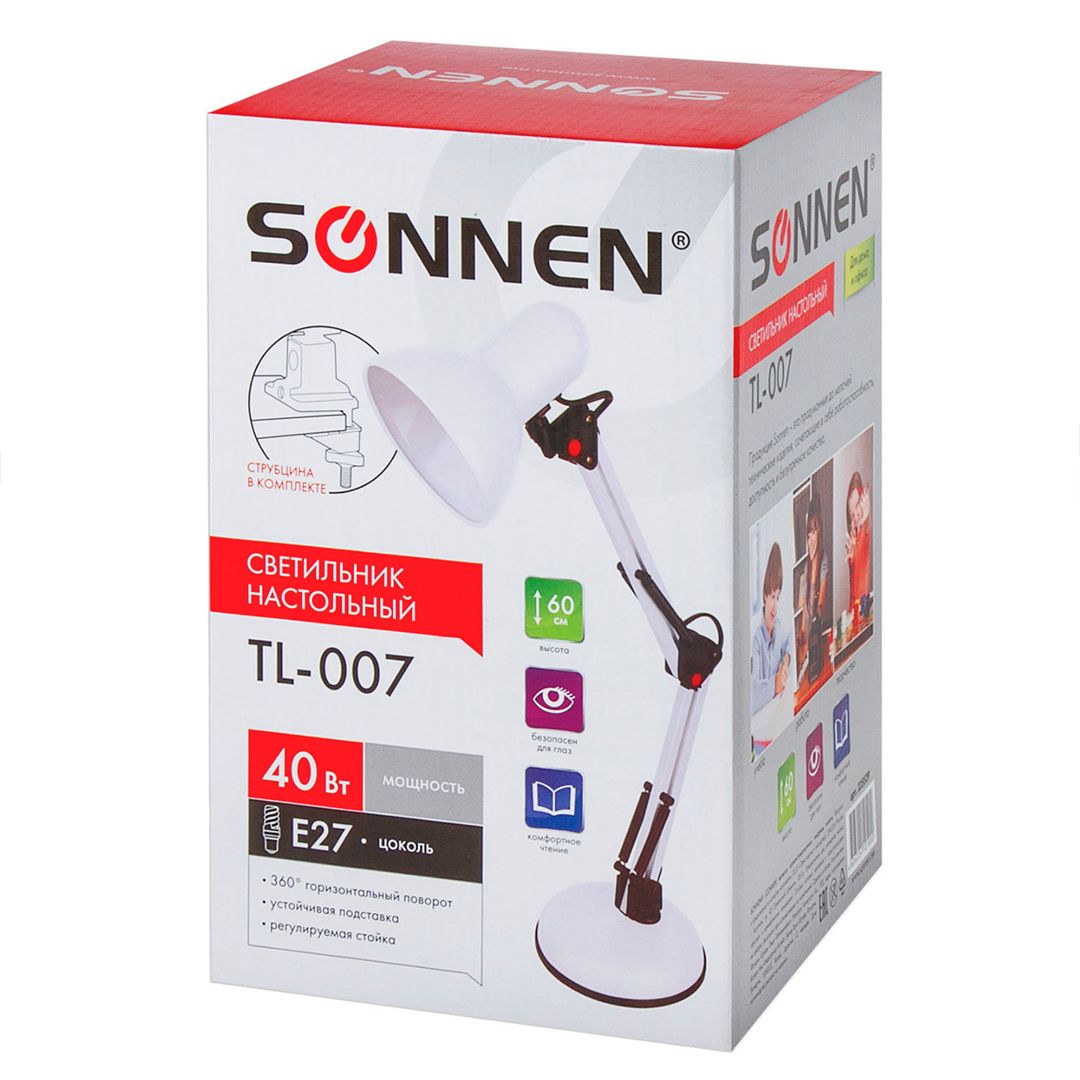 Светильник настольный Sonnen TL-007, на подставке+струбцина, белый / Светильники настольные №4