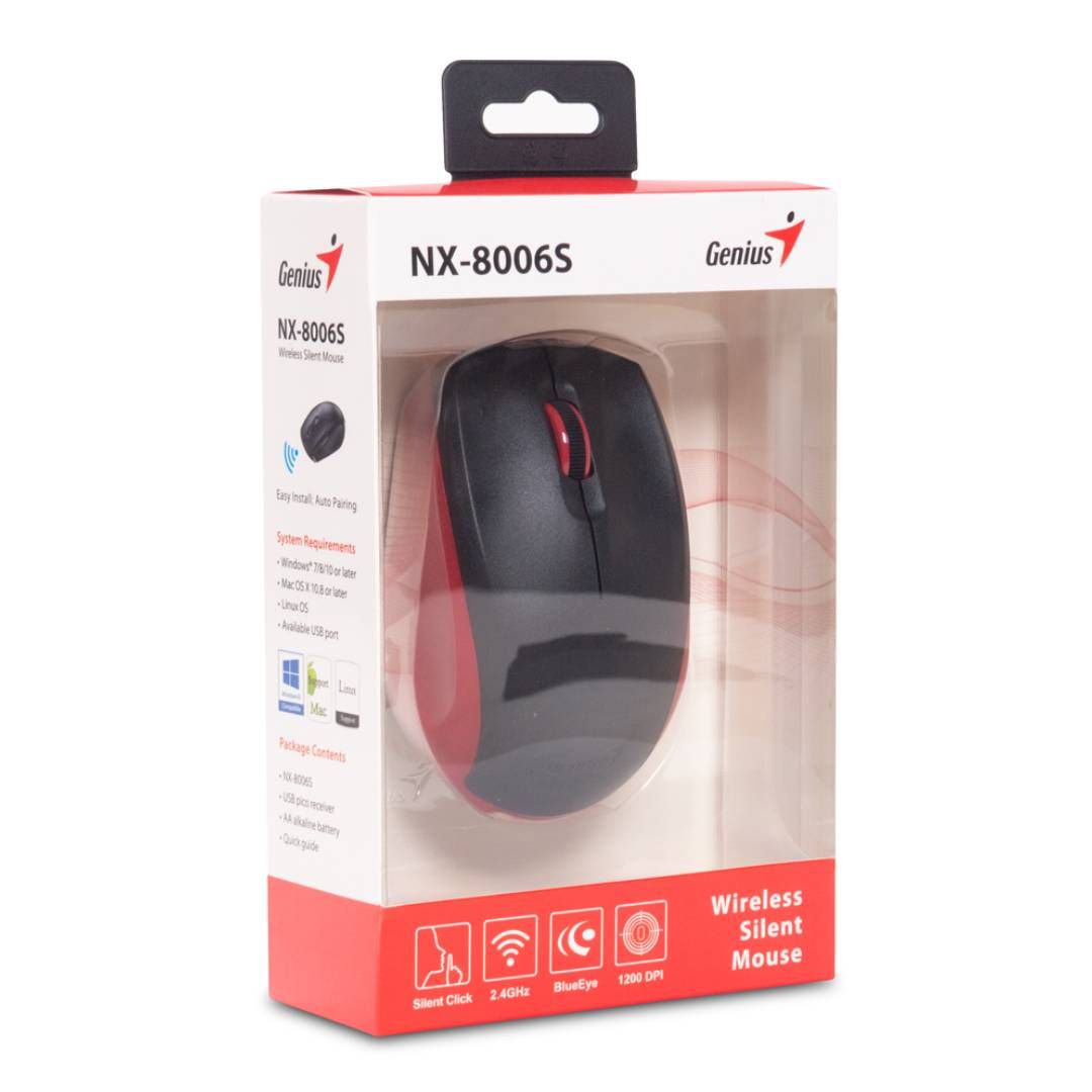 Мышь беспроводная оптическая Genius NX-8006S, 3 кнопки, 1200 dpi, USB, красная / Мыши беспроводные №4