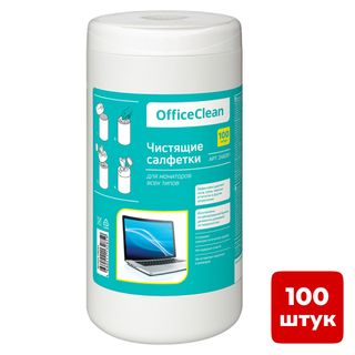 Туба с влажными чистящими салфетками для экранов OfficeClean, 100 шт/туба / Салфетки в тубе