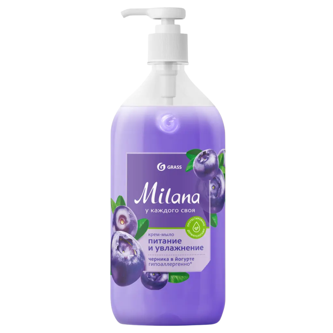 Жидкое крем-мыло Grass "Milana черника в йогурте", с дозатором, 1000 мл / Жидкое мыло №2