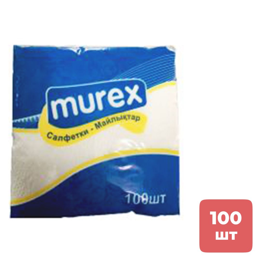 Салфетки Murex, 1-слойные, 100 шт., размер листа 24*24 см, белые / Салфетки бумажные
