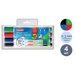 Тақтаға арналған маркерлер жинағы Luxor "750", ұшы оқ тәріздес, 1-3 мм, ассорти, 4 дана, баға қапт. үшін / Тақтаға арналған маркерлер