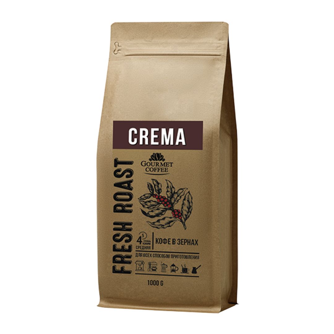 Кофе в зернах Gourmet Crema, средней обжарки, 1000 гр / Кофе зерновой