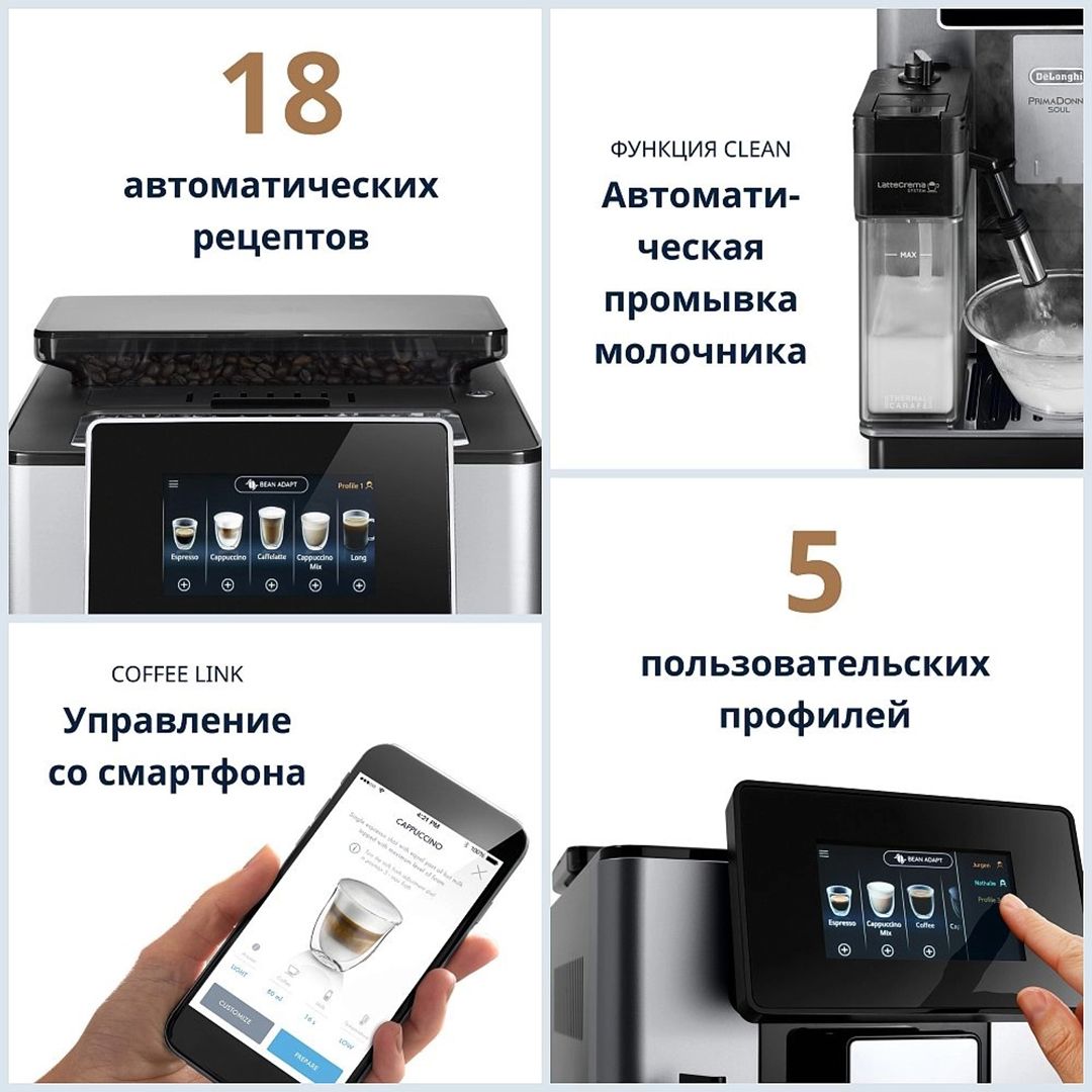 Кофемашина DeLonghi PrimaDonna Soul ECAM610.55.SB, зерновой, серебристая / Кофемашины	 №3