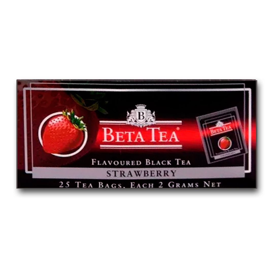 Чай Beta Tea, черный, с клубникой, 25 пакетиков / Чай пакетированный
