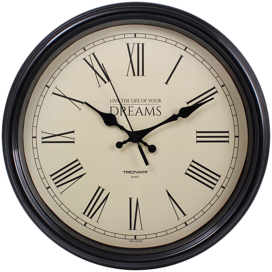 Часы круглые Troyka, d=31 см, пластиковые, черная рамка / Часы настенные