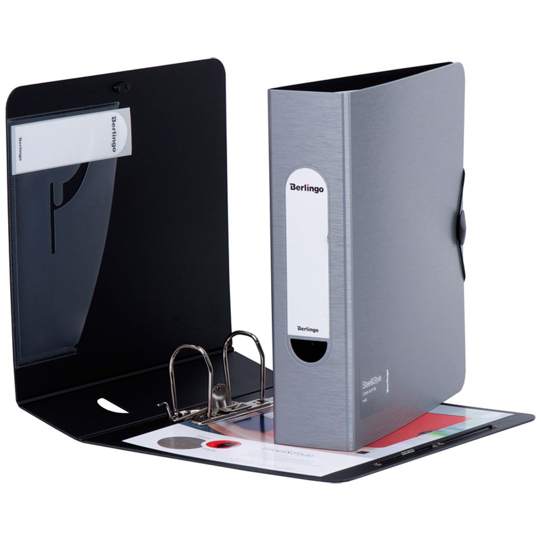 Папка-регистратор Berlingo "Steel&Style", А4, ширина корешка 80 мм, на резинке, серебристый металлик / Папки регистраторы А4 с шириной корешка 50-80 мм №2