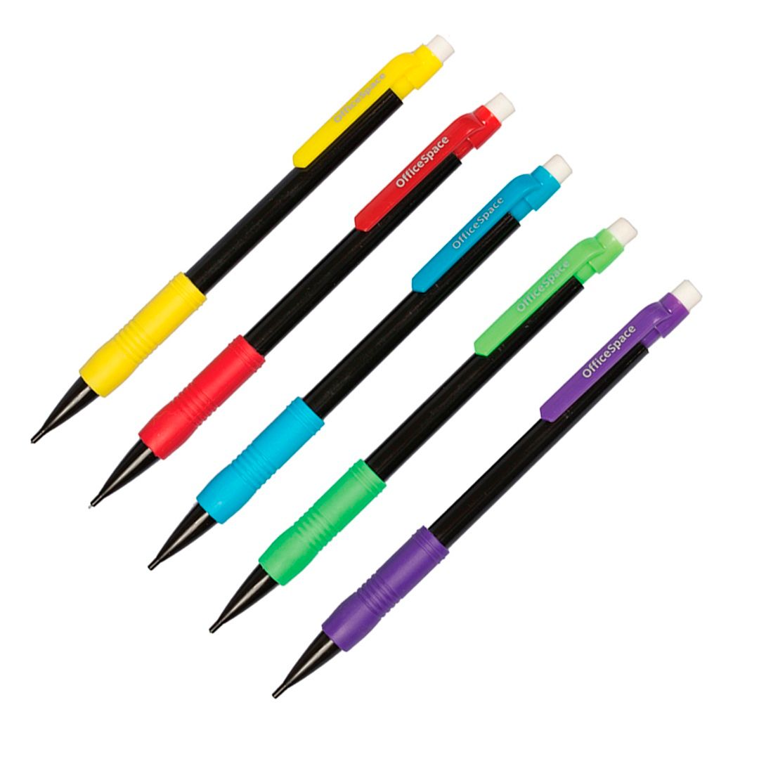 Карандаш механический OfficeSpace, 0,5 мм, HB, грип, с ластиком, ассорти, цена за штуку / Карандаши механические №2