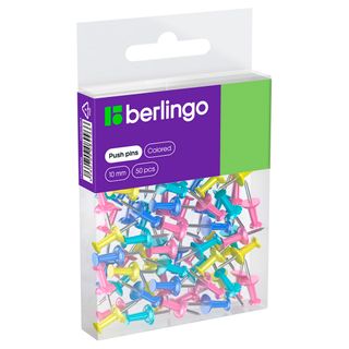 Күштік батырмалар Berlingo, пластикалық, ассорти пастель, 50 дана/қапт / Тығын тақтаға арналған батырмалар, түйреуіштер