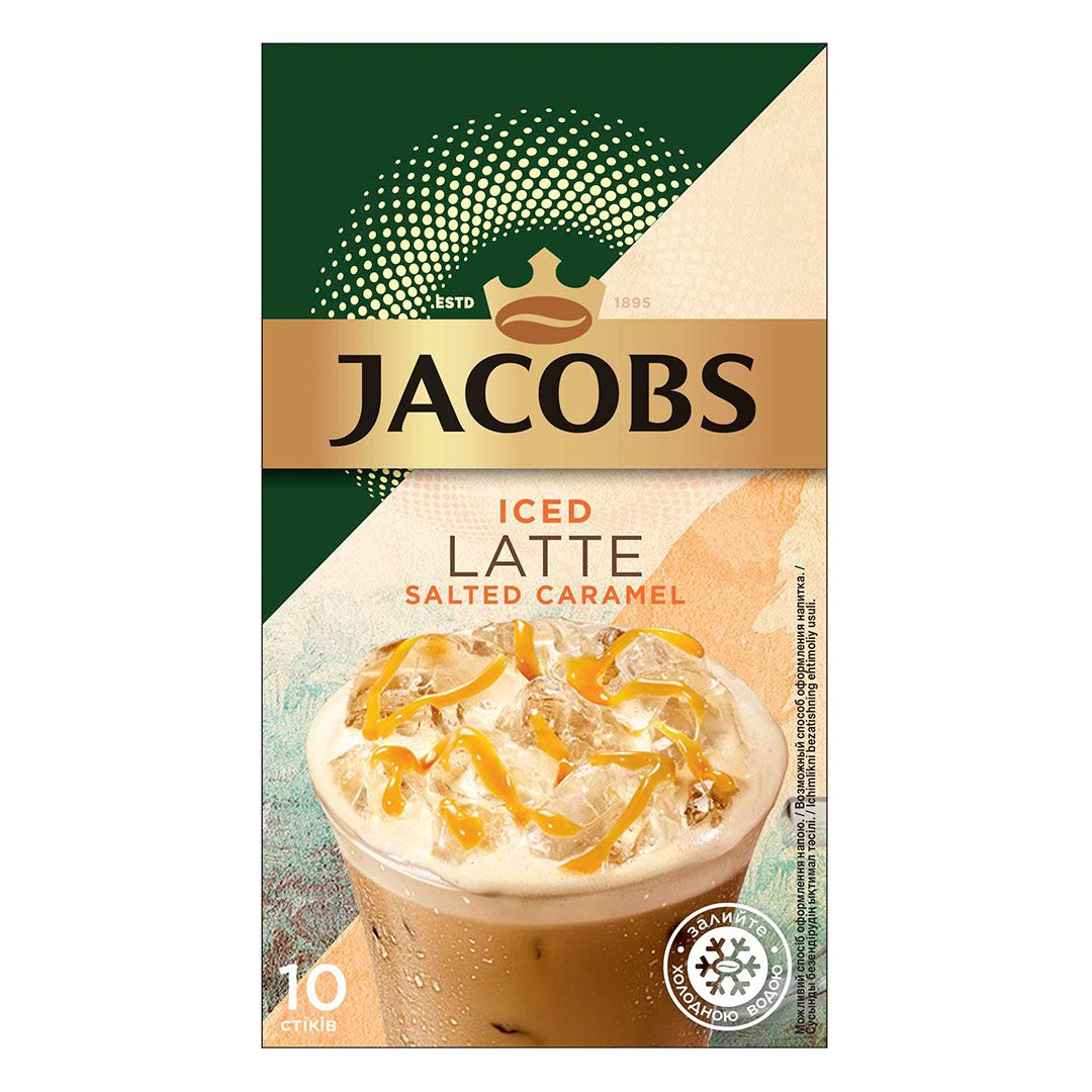 Кофейный напиток Jacobs Iced Latte Salted Caramel 3в1, 215 гр, 10 пакетиков