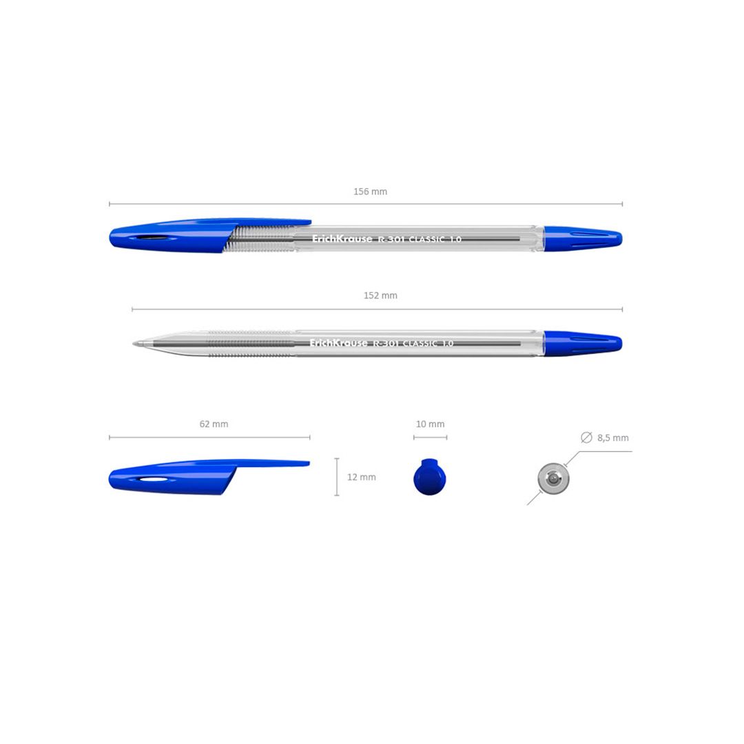 Ручка шариковая Erich Krause "R-301" Classic Stick, 1 мм, синяя, 3 шт. в упаковке / Ручки шариковые неавтоматические №2