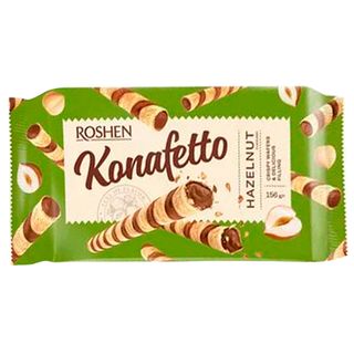 Трубочки вафельные Roshen "Konafetto" с ореховой начинкой, 140 гр / Вафли, трубочки, крекеры