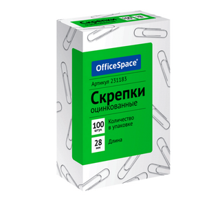 Скрепки канцелярские OfficeSpace, 28 мм, 100 шт., оцинкованные / Скрепки канцелярские oe.kz Скрепки канцелярские OfficeSpace, 28 мм, 100 шт., оцинкованные / Скрепки канцелярские