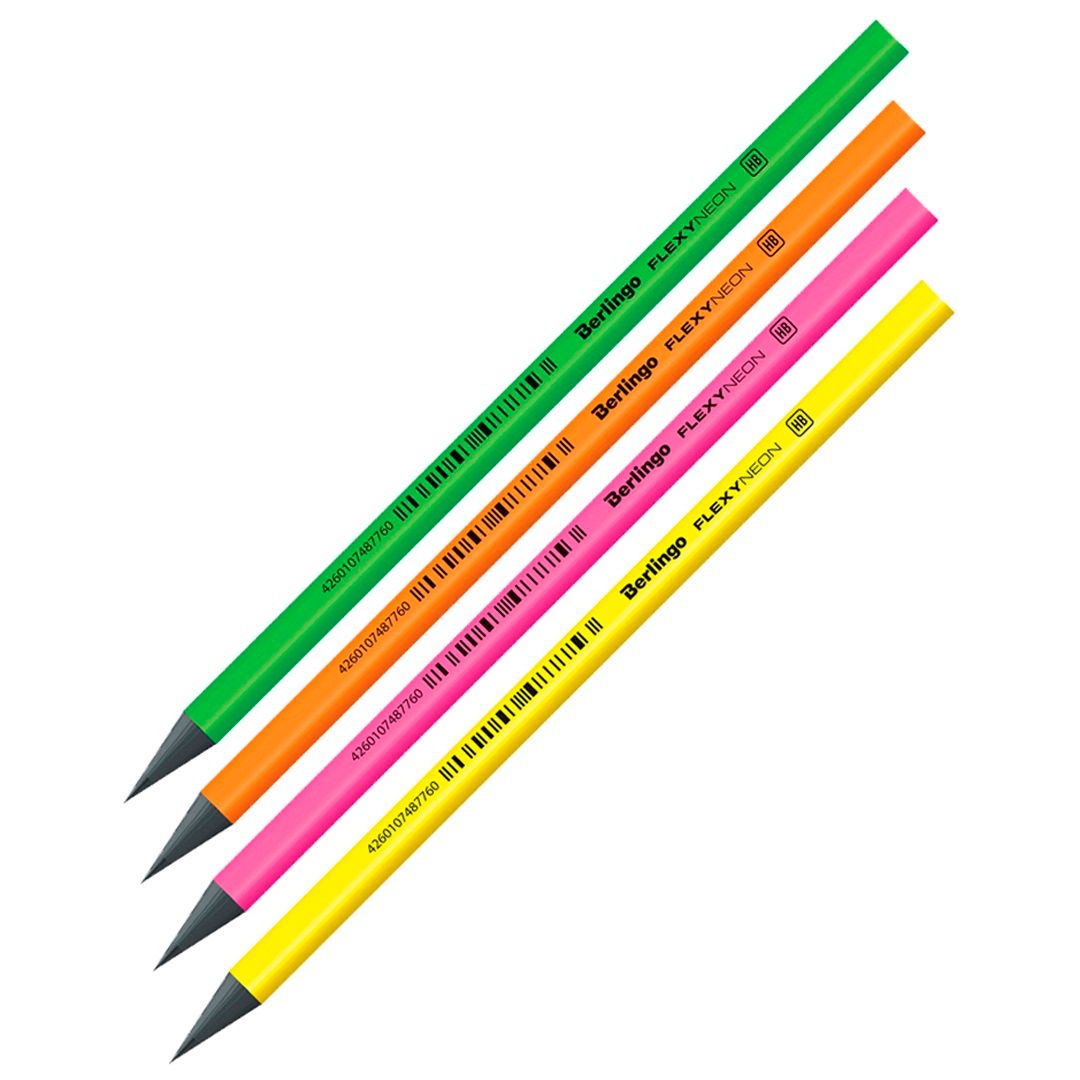 Карандаш чернографитный Berlingo "Flexy Neon" HB, пластик, заточенный, цена за штуку / Карандаши чернографитные №2