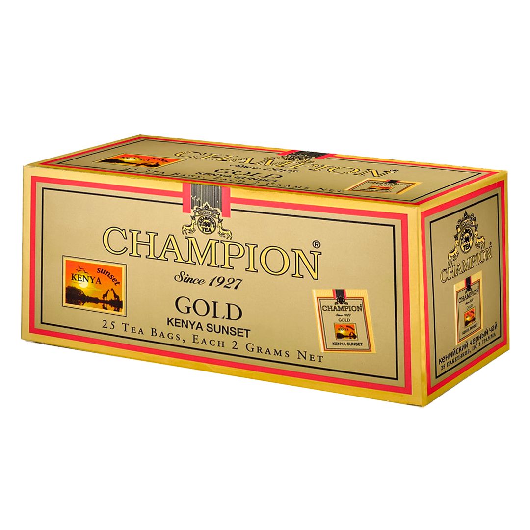 Шай Champion Gold "Кенияда күннің батуы", қара шай, 25 қалташа