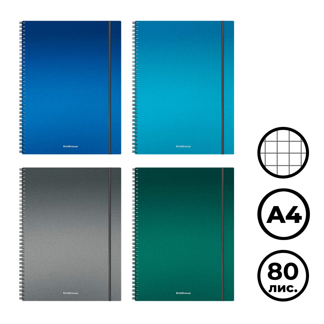 Тетрадь Erich Krause "Ice Metallic", А4, 80 листов, в клетку, на спирали, на резинке / Тетради oe.kz Тетрадь Erich Krause "Ice Metallic", А4, 80 листов, в клетку, на спирали, на резинке / Тетради