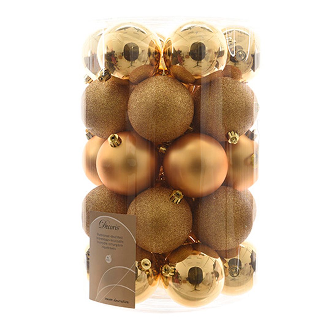 Набор пластиковых шаров, 80 мм, золотой, глянцевый, матовый, 34 шт/упак. / Елочные украшения
