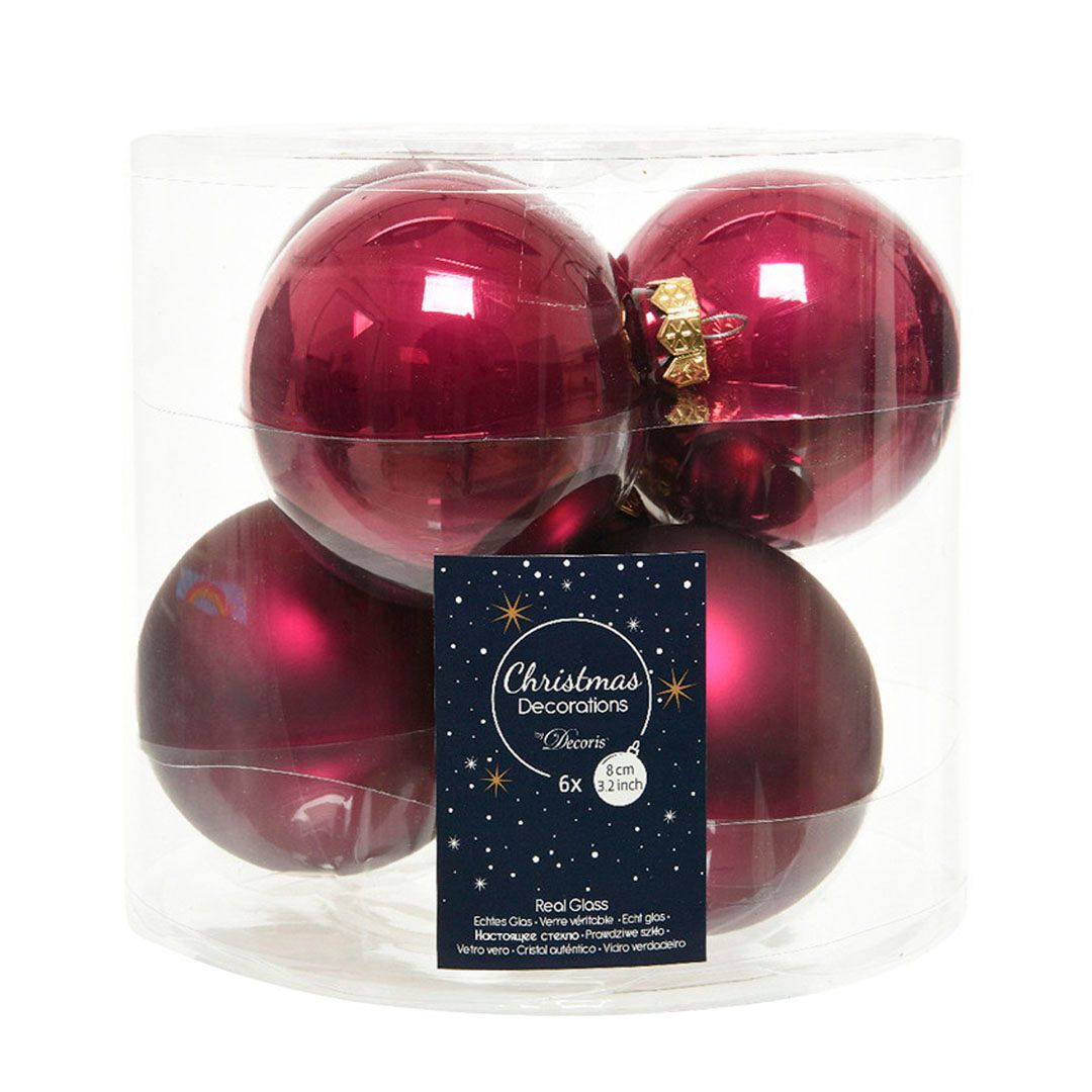 Набор стеклянных шаров, 80 мм, фиолетовый, глянцевый, матовый, 6 шт/упак / Елочные украшения