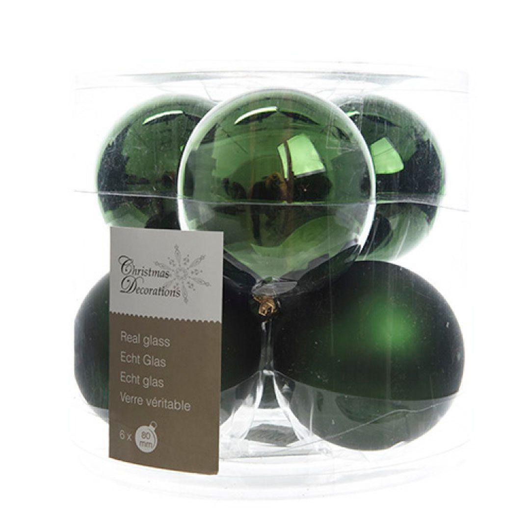 Набор стеклянных шаров, 80 мм, зеленый, глянцевый, матовый, 6 шт/упак / Елочные украшения