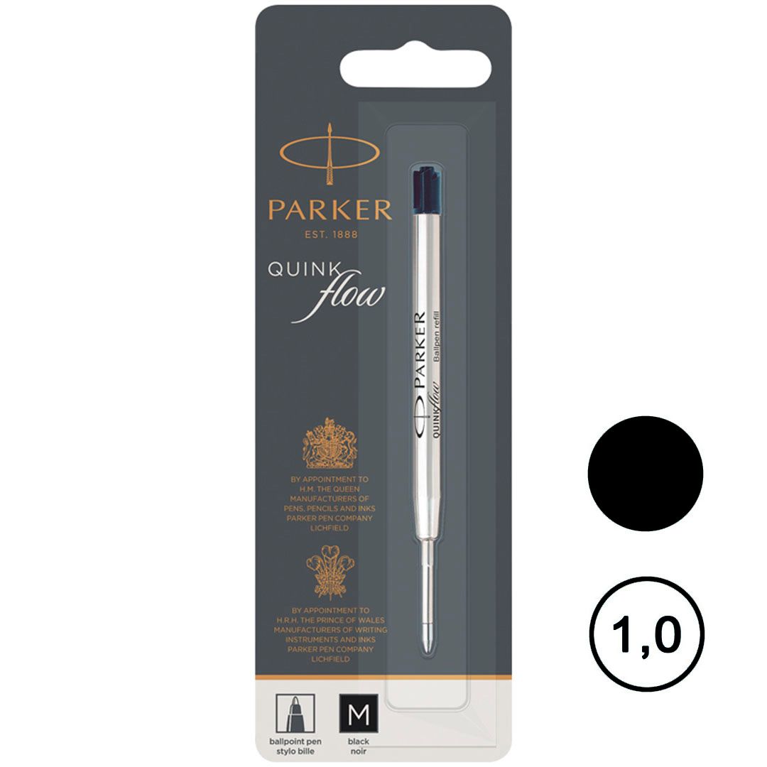 Шарлы өзекше Parker "QuinkFlow Ball Point", 1 мм, ұзындығы 98 мм, қара