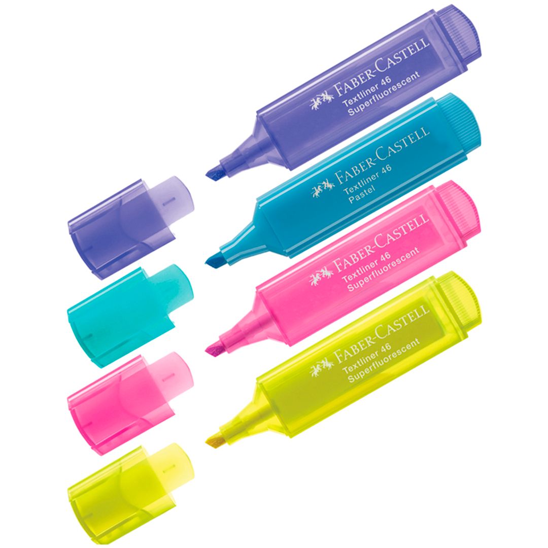 Набор текстмаркеров Faber-Castell "46 Superfluorescent+Pastel", скошенный наконечник 1-5 мм, 4 цвета / Текстовыделители №2