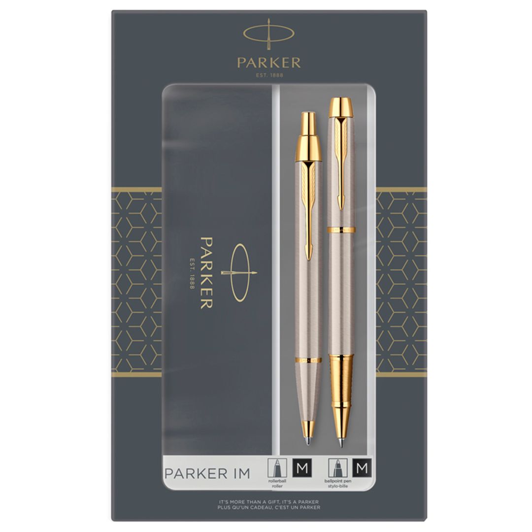Набор подарочный Parker "IM Brushed Metal GT", ручка шариковая + ручка роллер / Ручки премиум-класса