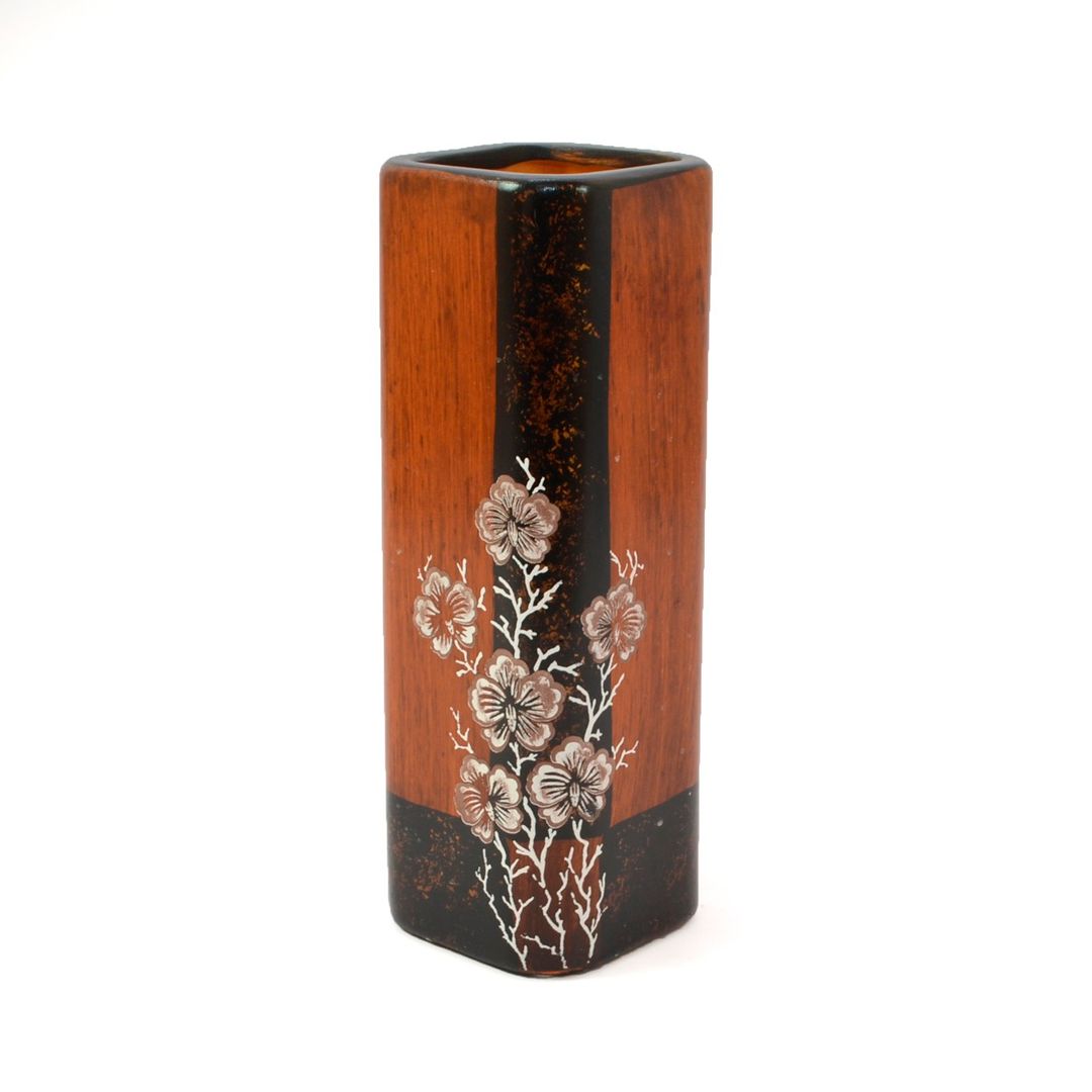 Ваза четырёхгранная, керамическая, коричневая, 25,4 см / Декоративные вазы	