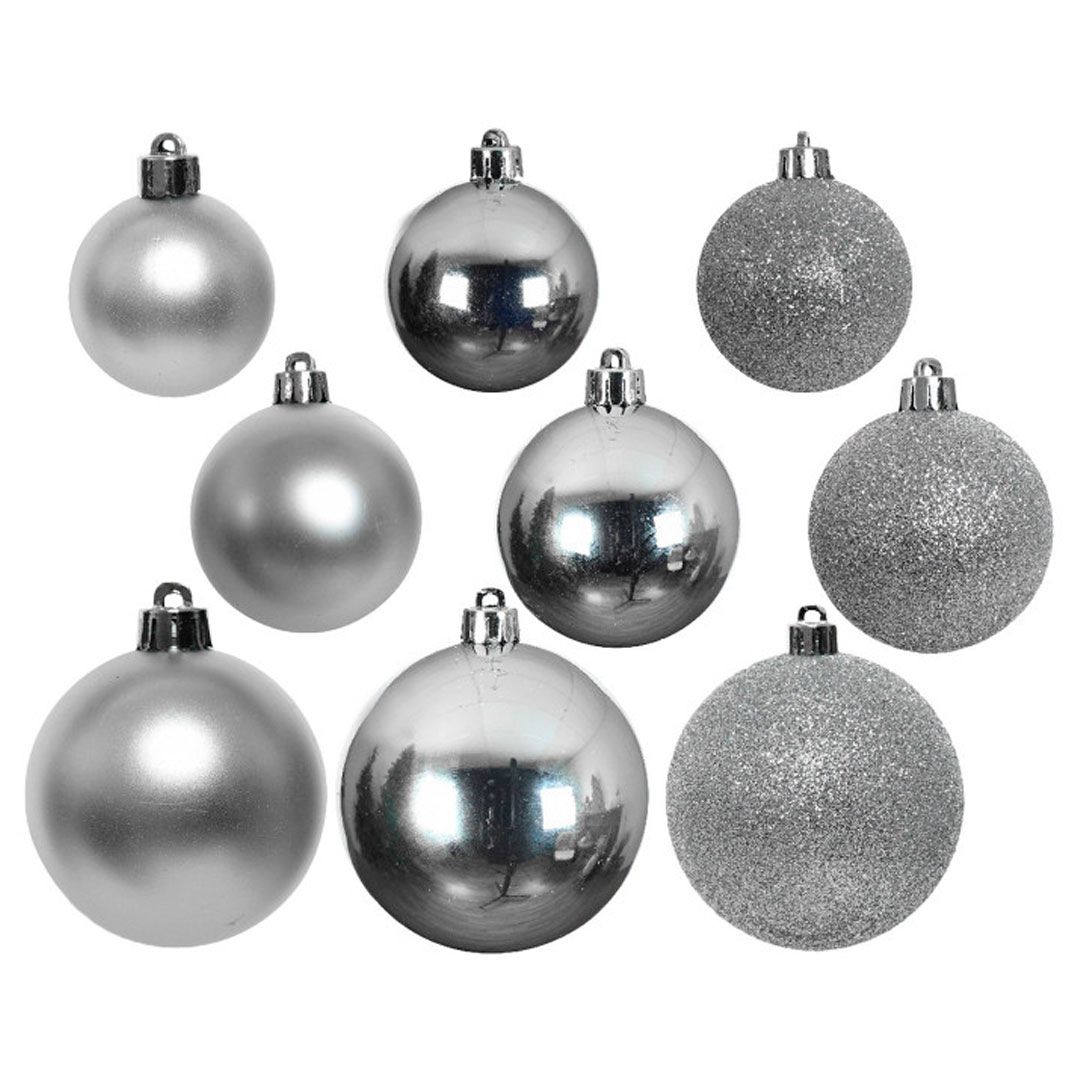 Набор пластиковых шаров, 60/80/100 мм, серебристый, 26 шт/упак. / Елочные украшения №2 oe.kz Набор пластиковых шаров, 60/80/100 мм, серебристый, 26 шт/упак. / Елочные украшения №2