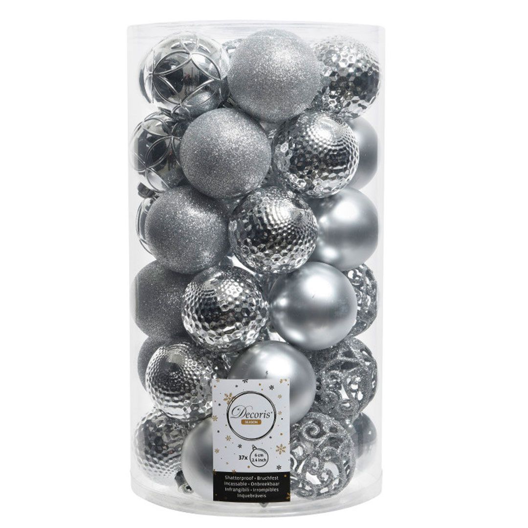 Набор пластиковых шаров, 60 мм, серебристый, 37 шт/упак. / Елочные украшения