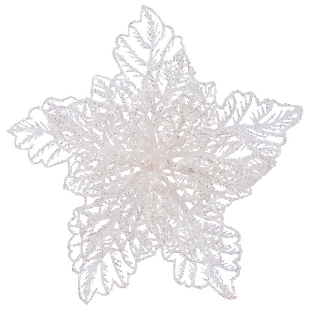 Декор Пуансеттия, 23 см, белая, на клипсе / Елочные украшения oe.kz Декор Пуансеттия, 23 см, белая, на клипсе / Елочные украшения