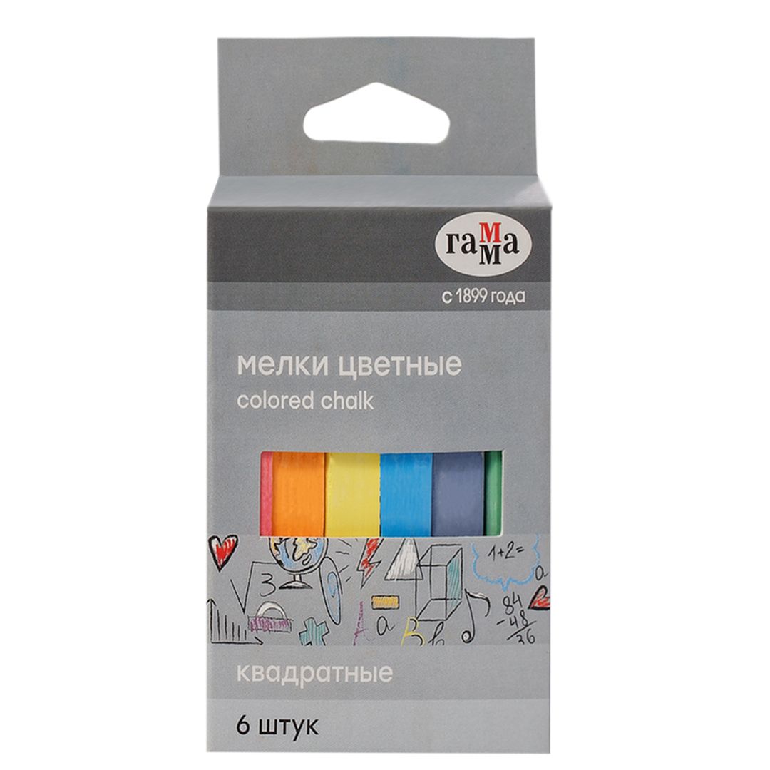 Мелки цветные школьные Гамма, мягкие, квадратные, 6 шт. в упаковке / null