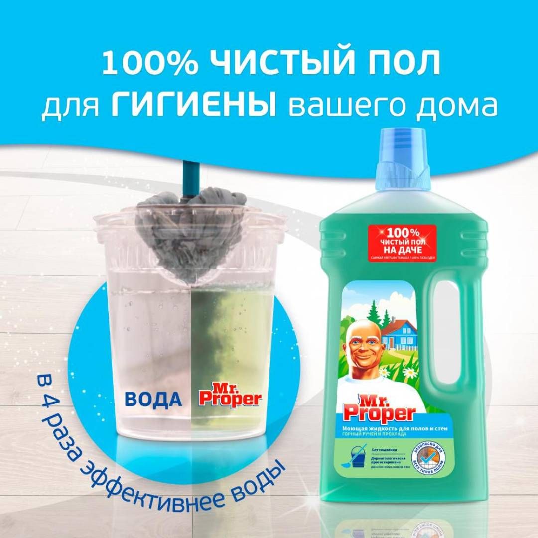 Еден және қабырға жууға арналған құрал Mr.Proper "Тау бұлағы мен салқындығы", 1000 мл / Еден жууға арналған құралдар №3